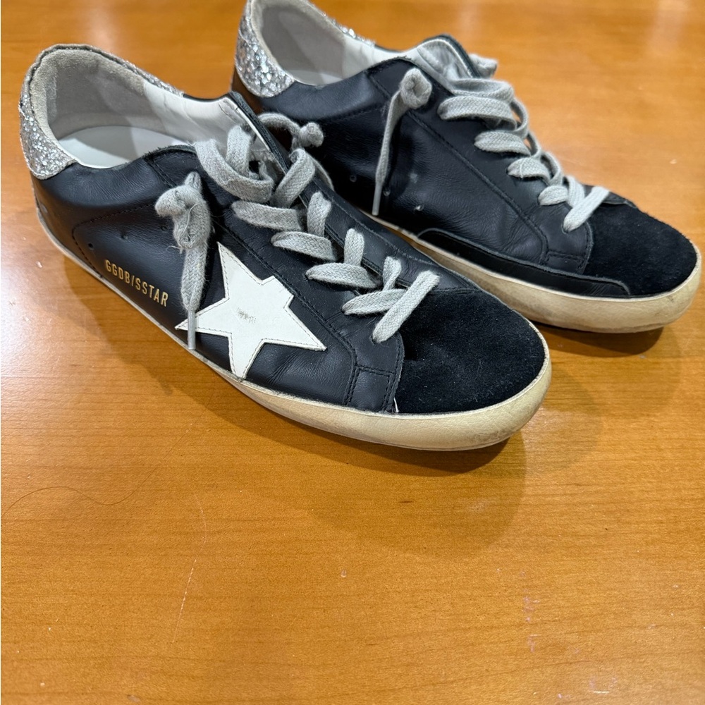 Golden Goose Black Leather & Suede Low-Top Sneakers with White Star